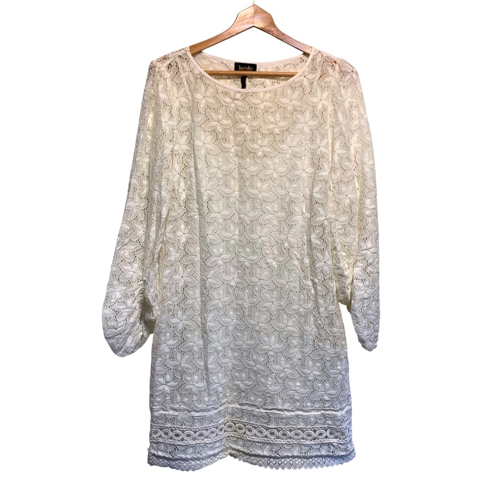 Laundry by Shelli Segal Lace Shift Dress 10 Cream White Romantic Feminine Chic